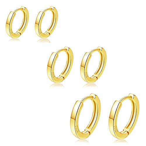 Image of 3 Pairs Sterling Silver Hoop Earrings for Women S925 Huggie Hoop Earrings With Cubic Zirconia Small Cartilage Sleepers Huggie Hinged Earrings Set for Girls Men
