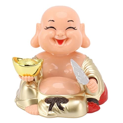 Image of Topyond Laughing Buddha Statue, Solar Maitreya Statues, Lucky Buddha Statues for Wealth, Abundance, Smiling Sitting Buddha Sculpture, Buddha Decoration for Home Office Car