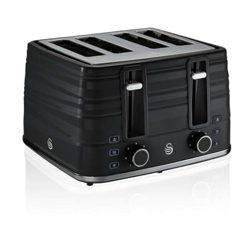 Image of Swan ST31054BN 4-Slice Symphony Toaster, Black, Defrost, Cancel and Reheat Functions, Independent Browning Controls