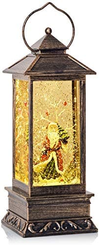 Image of SHATCHI Water Filled Swirling Glitter Musical Lantern USB And Battery Operated LED Christmas Light Nativity Snowing Spinning Xmas Home Snow Globe Decoration Rectangle Shape Santa Scene,28 x 12cm