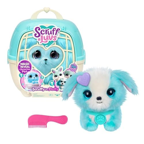 Image of ScruffaLuvs Pet Scruffs Blue - Mystery Plush Toy, 7.5" Tall - Wash to Reveal 1 of 3 Rescue Pets: Puppy, Bunny, or Kitty - Includes 8.7" Deluxe Pet Carrier