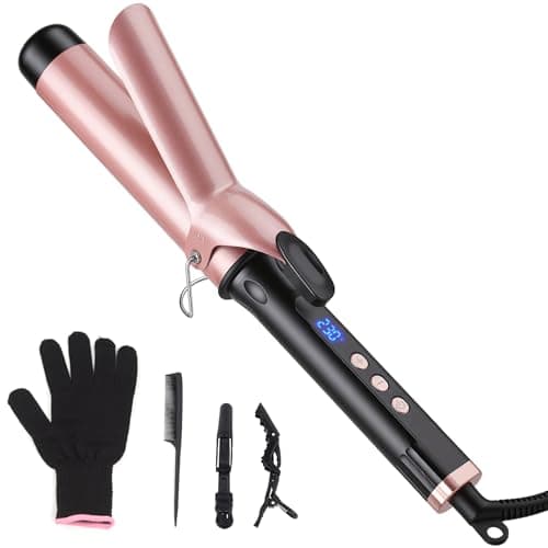 Image of Large Barrel Curling Tongs 38mm, Ceramic Hair Curler with 14 Adjustable Temperature, Big Curling Wand Iron for Soft Waves and Long-Lasting Curls, Dual Voltage