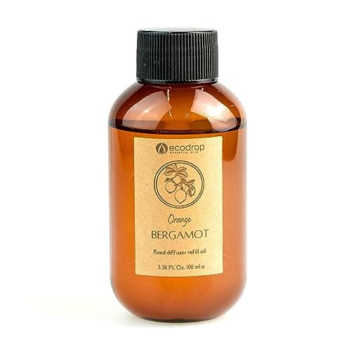 Image of Ecodrop Bergamot Reed Diffuser Refill - 100ml Bottle | Refreshing Orange Bergamot Scented Vegan Aromatherapy Fragrance Oil Reed Diffuser Refill | Eliminate Office & Home Kitchen & Bathroom Odours