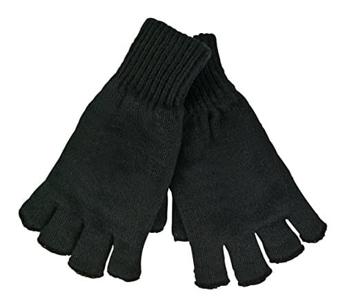 Image of 2 Pairs Mens HeatGuard Fingerless Gloves Black Thermal 3M Thinsulate Lining Thick Stretch Winter Sports Size M/L