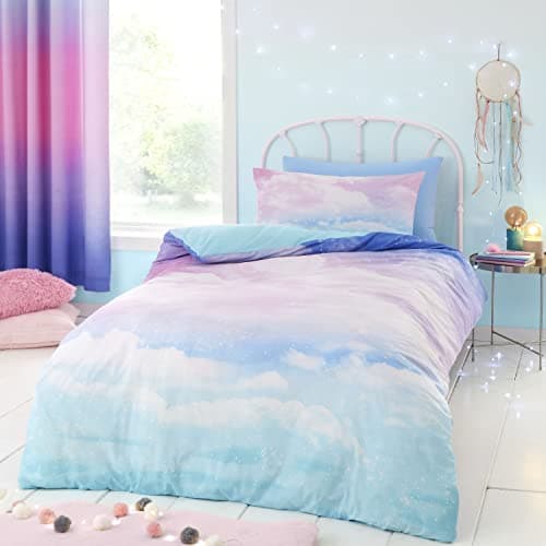 Image of Catherine Lansfield Ombre Rainbow Clouds Reversible Double Duvet Cover Set with Pillowcases Pastel