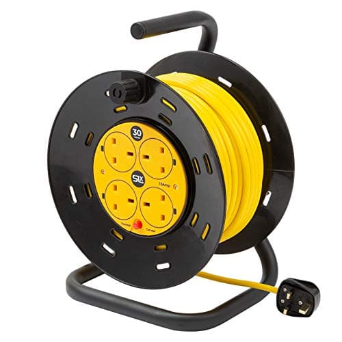 Image of Extension Lead 30m Heavy Duty Cable Reel, 4 Socket Cord Reel UK Plug Socket with Thermal Cut-Out Protection 13A Fused Plug