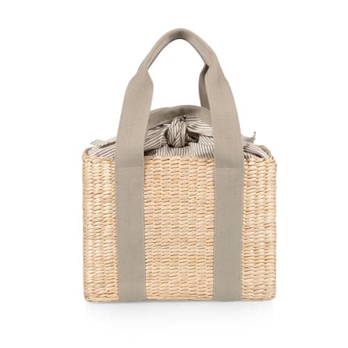 Image of Picnic TIME Parisian Picnic Basket, Insulated Beach Bag, Seagrass Picnic Tote Bag, (Sage Green)
