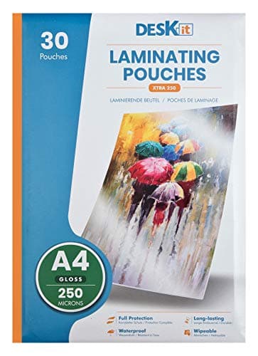 Image of Deskit A4 Laminating Pouches, Gloss, 30 Sheets, 250 Microns - Clear and Durable Presentations - Extra-Strong for Long-Lasting Documents