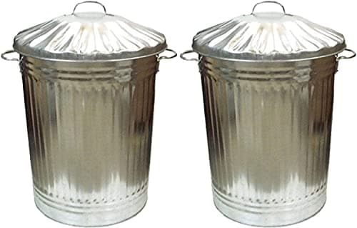 Image of OptiProducts 2 x Large 90L Litre Galvanised Steel Metal Bin With Lid Ideal for Animal Feed/Storage/Rubbish/Dustbin