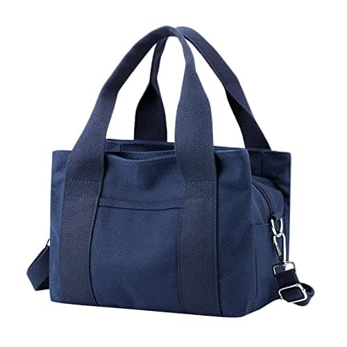 Image of Ladies Shoulder Bag Large Capacity Canvas Bag Casual Handbag Bag Work Class Handbag Red Shoulder Strap (Blue, One Size)
