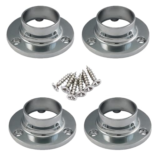 Image of Round 25mm Wardrobe Rail Locking End Socket Suit Chrome Wardrobe Hanging Sockets with Screws Rail Rod End Supports Wardrobe Rod Socket Fitting Pack of 4.