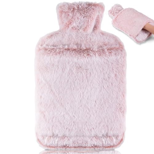 Image of BOLEi Hot Water Bottle with Luxury Cosy Faux Fur Cover,2L Leakproof Large Hot Water Bag for Neck,Shoulder,Hand Feet Warmer,Gifts for Women,Men(Pink)