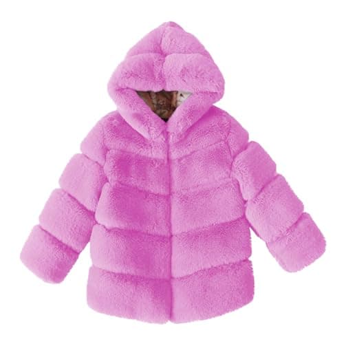 Image of duxyoz Girls Faux Fur Hooded Coat - Thicken Warm Fleece Jacket for Girl,Long Sleeve,Fluffy,Furry,Fuzzy,Shaggy Winter Coats Purple 13-14 Years