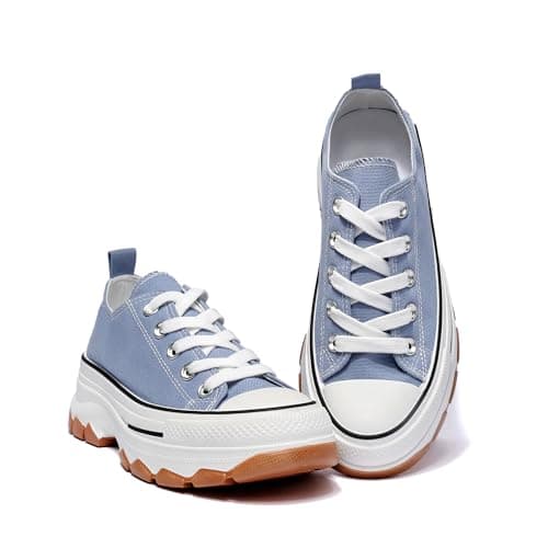 Image of Kids Platform Canvas Trainers – Chunky Lace-Up Sneakers for Boys & Girls, Casual School & Play Shoes Blue
