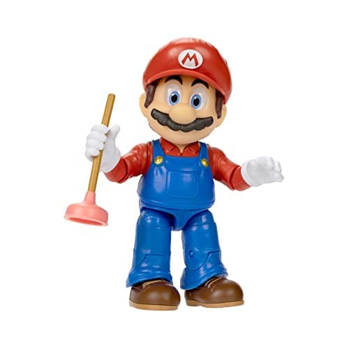 Image of Nintendo 5”/ 12.5cm Mario Action Figure with 16 Points of Articulation and Realistic Acrylic Eyes. Includes Plunger Accessory Inspired by the Movie for Kids and Collectors.