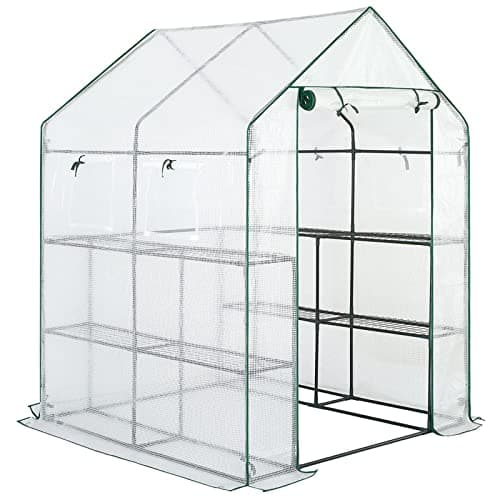 Image of AMOS 3-Tier Portable Outdoor Garden Patio Walk-In Greenhouse with 8 Shelves and Removable Waterproof PE Cover 195 x 143 x 143cm (White)