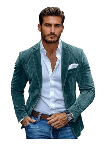 Image of DRCUIVS Men Faux Suede Blazer Slim Fit Casual Sport Coat Single Breasted Tailored Suit Jacket Teal Small