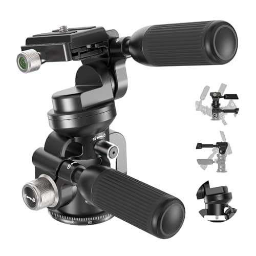 Image of NEEWER 3 Way Tripod Pan Tilt Head (Non Geared) with ±15° Leveling Bowl Base, Photography Fluid Head with Damping, Arca Type QR, Max Load 13.2lb/6kg, Retractable Handle, GM37