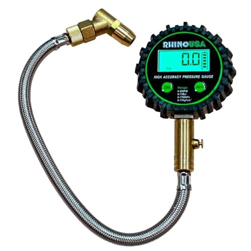 Image of Rhino USA Digital Tire Pressure Gauge (0-1700 KPa) - Professional ANSI B40.7 Accurate, Easy Read Glow Dial, Premium Braided Hose - Heavy Duty Air Guage for Truck Tires, Cars, Semi, RV & More!