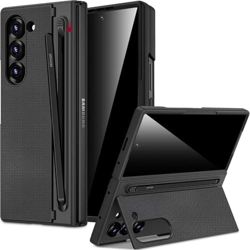Image of Miimall Compatible with Samsung Galaxy Z Fold 5 Case with Privacy Screen Protector, [S Pen Included] [Foldable Kickstand], Non-slip Slim Shockproof Full Body Coverage Cover for Samsung Fold 5-Black