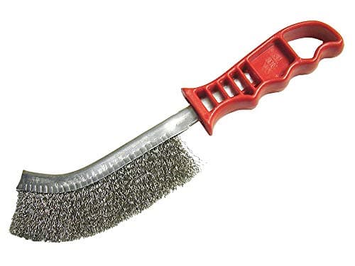 Image of Faithfull FAIWBHANDS Steel Crimped Wire Scratch Brush Red Handle 25cm Long