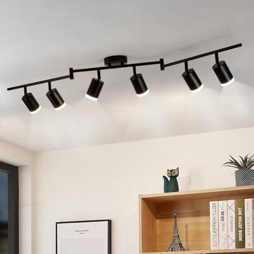 Image of Gr4tec Spotlight Ceiling Lights 6 Way, Black Ceiling Light Fitting Rotatable, Modern LED Spotlight Bar GU10, Indoor Kitchen Spot Light for Living Room Bedroom Hallway, Bulb Not Included