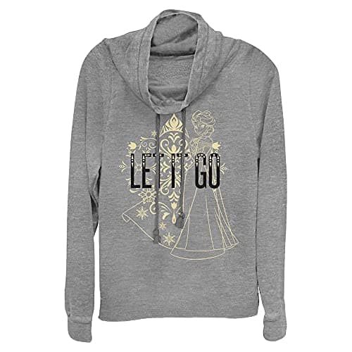 Image of Disney Frozen Let Go Line Women's Long Sleeve Cowl Neck Pullover, Gray Heather, XS