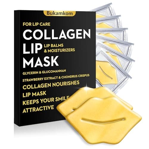 Image of Bukamkom Golden Collagen Flake Lip Mask 20 Pieces,Multifunctional Lip Care for Luscious Lips,24K Gold Bulk Lip Masks Individually Wrapped,Hydration,Anti Wrinkle,Fade Lip Darkening,Soothing Nourishing