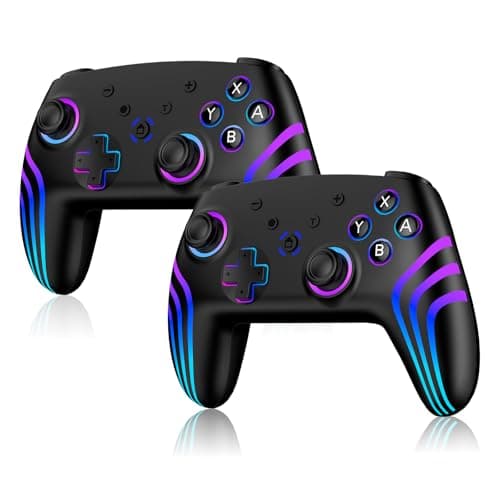 Image of Riscvma 2pcs Controller for Switch/Switch 2/Lite/OLED/PC, Wireless Controller for Switch with 7 Color Changing RGB Lighting/Dual Vibration/6 Axis Gyroscope/Turbo, Ergonomic Precise Joystick