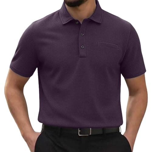 Image of Breeze Polo Shirts for Men Beer Belly Wearbreeze Collared Textured Shirt Stretchy Quick Dry Casual Golf Short Sleeve, Ultra Comfortable Textured Breathable Refreshing Silky Purple