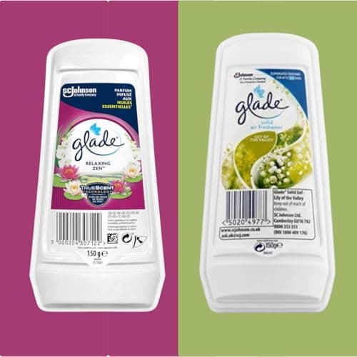 Image of Glade Gel Air Freshener, Relaxing Zen & Lily of the Valley, Double Pack, 150g Each, Up to 30 Days Freshness, Adjustable Intensity
