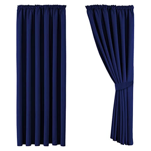 Image of Aspire Homeware Blackout Curtains for Living Room - Pencil Pleat Bedroom Curtains & Drapes 66x72 inch Drop Super Soft Thermal Insulated Black Out Window Curtain Drapes Pair Panel + Tiebacks, Navy