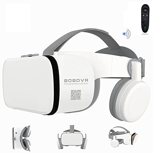 Image of BOBOVR 3D Virtual Reality VR Headset with Wireless Remote Bluetooth, VR Glasses for Movies & Video Games IMAX, Compatible for iPhone Android Samsung 4.7-6.2" Smartphone (White)