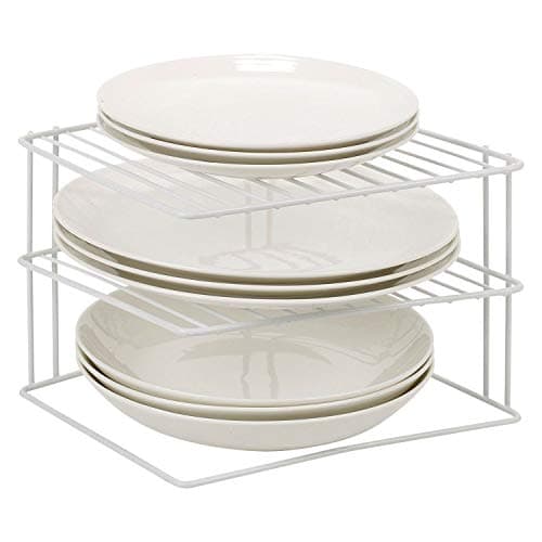 Image of Taylor & Brown 3 Tier Corner Kitchen Plate Bowl Rack Stand Holder Tidy Cupboard Shelf Insert Storage Organiser, Space Saving, H19 x W25.5 x D25.5cm, White