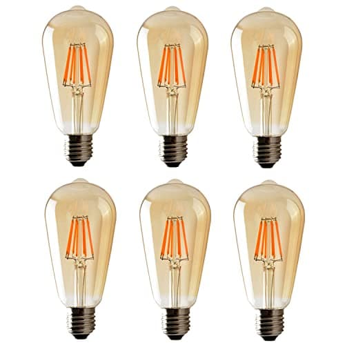 Image of LEDSone Vintage ST64 8W E27 Screw LED Edison Dimmable Amber Glass Warm White 2700K Light Bulbs, Best for Home Decoration, Pendant Lamps, Chandeliers, Lighting Amber Light (Pack 6-4 Watt)
