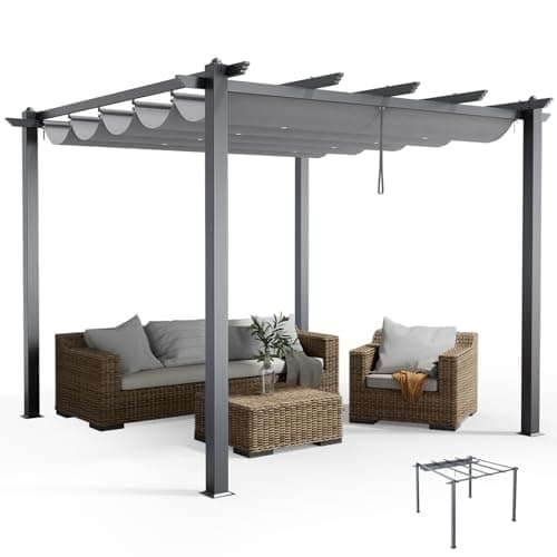 Image of The Fellie 3M x 4M Aluminium Pergola with Retractable Roof, Outdoor Garden Gazebos Waterproof, Metal Pergola for Garden, Party, Patio, Light Grey