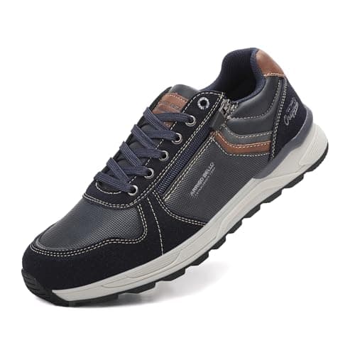 Image of Men Trainers Classic Sneakers with Zipper Casual Shoes Outdoor Walking Shoes Non-Slip Blue UK 9