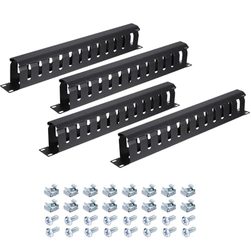 Image of PATIKIL 1U 19 Inch Cable Management, 4 Pack 12 Slot Horizontal Rack Mount Wire Management Metal Finger Duct Wire Organizer for Network Cabinet, Black