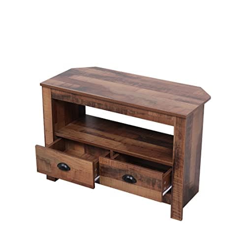 Image of CFDZ Wooden Corner TV Unit for Small Space TV Stand Cabient with 2 Drawers and Shelf TV Storage Entertainment Multimedia Centres for Living Room, W85xD39xH58cm