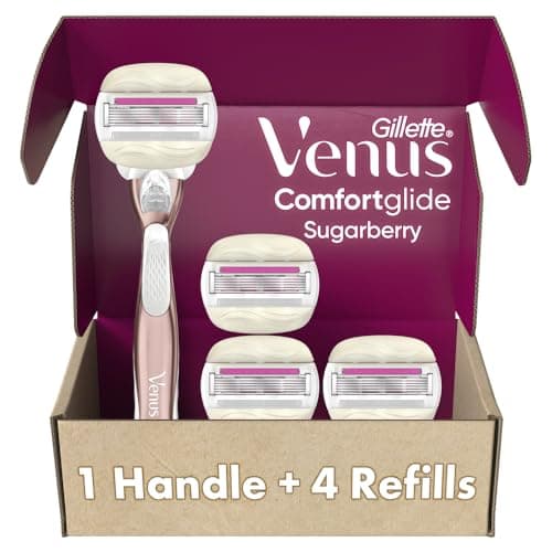 Image of Gillette Venus, Razors for Women, Comfortglide, Womens Razor, Olay Sugarberry, Venus Razor Refills for Women, Rose Gold Metal Handle + 4 Blade Refills, Razor Blades, Razors, Womens Razors for Shaving