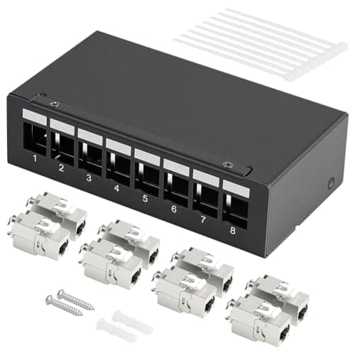 Image of AXFEE CAT7 8 Port Patch Panel Set, With 8x RJ45 Keystone Jack Modules, 10 Gbit/s Shielded, 8 port cat6 Patch Panel Compatible with CAT6,CAT6a,CAT7 for Computer, Server, Router, Switch,Network Device