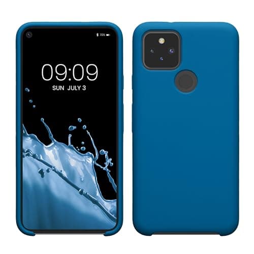 Image of kwmobile Case for Google Pixel 5 Case - Soft Cover - Shockproof Silicone - Wireless Charging Blue Reef