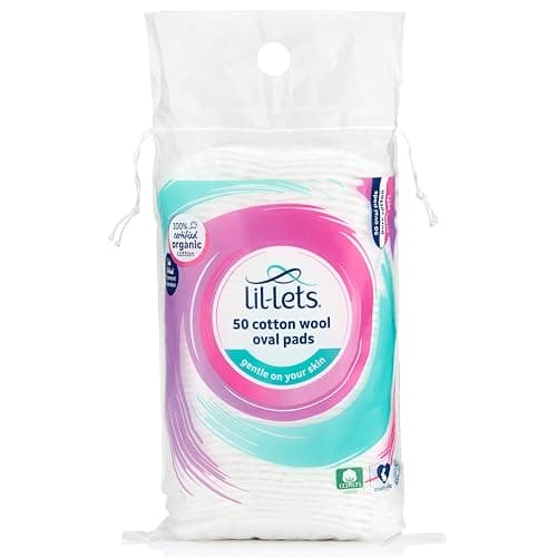 Image of Lil-Lets Cotton Wool Oval Pads, 50 Count, Certified Organic, 100% Pure Cotton Wool, Extra Large, Soft and Absorbent, Gentle on Skin, Dermatologically Tested