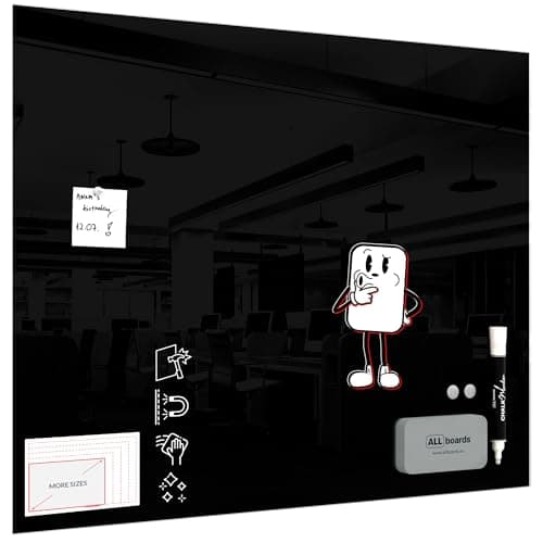 Image of ALLboards Magnetic Black Glass Board 100x80cm, Frameless, Glass Magnetic Board, Tempered Glass, Writing Board