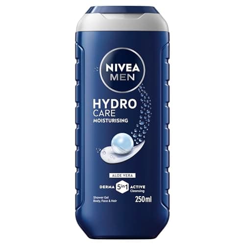 Image of NIVEA MEN Hydrocare Shower Gel (250 ml), Moisturising Body Wash for Men with Aloe Vera, Revitalising NIVEA MEN Shower Gel for Body, Face, and Hair