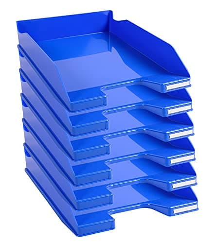 Image of Exacompta - Ref. 113279D - set of 6 COMBO MIDI letter trays - dimensions 34.6 x 25.5x 6.5 cm - for documents in A4 + format - glossy ice blue color