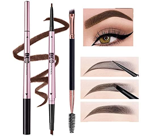 Image of Mihqy 2 PCS Eyebrow Pencil Waterproof with Brow Brush, Dual Ended Eyebrow Pen, Automatic Makeup Cosmetic Tool(Dark Brown)