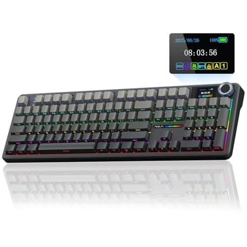 Image of AULA F108 Pro Wireless Gaming Keyboard,Full Size Mechanical Keyboards with Display&Knob,2.4G/BT5.0/USB-C,Five Layers Filling,8000mAh,RGB,Creamy Sound,Hot Swappable Custom Keyboard (Grey)