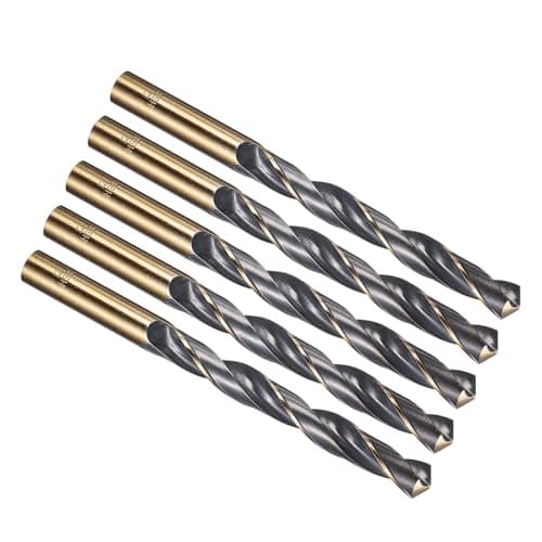Image of PATIKIL 12mm Drill Bit, Jobber Straight Shank 4341 High-Speed Steel 118° Black and Gold Finish for Medium-hard Metal Steel Acrylic - 5 Pack