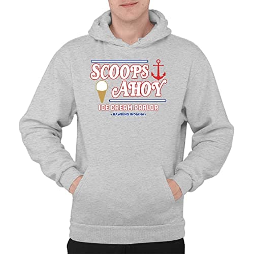 Image of Flip Scoops Ahoy Ice Cream Parlour Hawkins Hoodie Heather Grey (XS)
